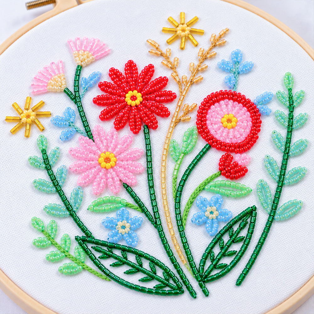 Bead Embroidery Kit 3-Piece Floral Stitch Practice Set finished floral detail
