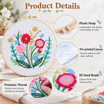 Bead Embroidery Kit details with 3D seed beads, pre-printed fabric and hoop