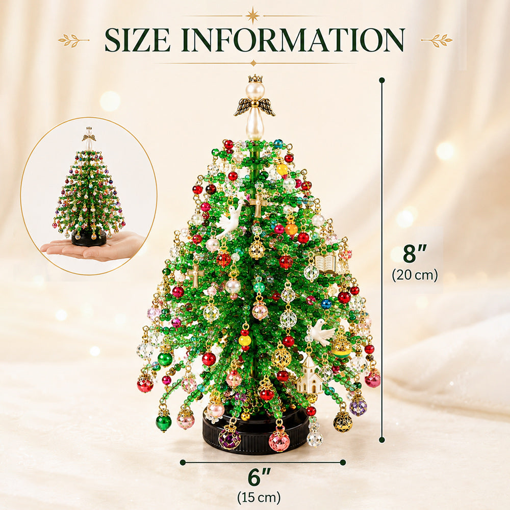 Beaded Christmas Tree Kit measuring approximately 8 inches high and 6 inches in diameter
