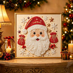 Finished beaded santa portrait pearl diamond painting artwork displayed as holiday home decor