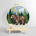 Bear in forest under moonlight punch needle kit for beginners