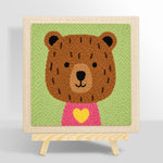 Bear with yellow heart punch needle kit for beginners