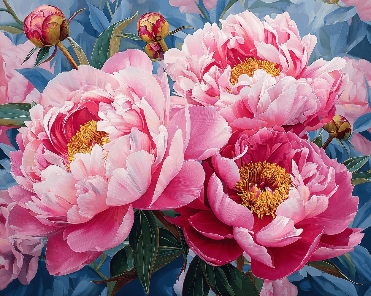 Beautiful pink peonies in bloom cross stitch kit for beginners
