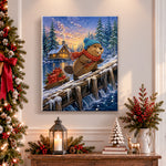 Finished beaver pulling christmas sled pearl diamond painting artwork displayed as holiday home decor