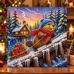 Beaver sledding with gifts pearl diamond painting kit for beginners