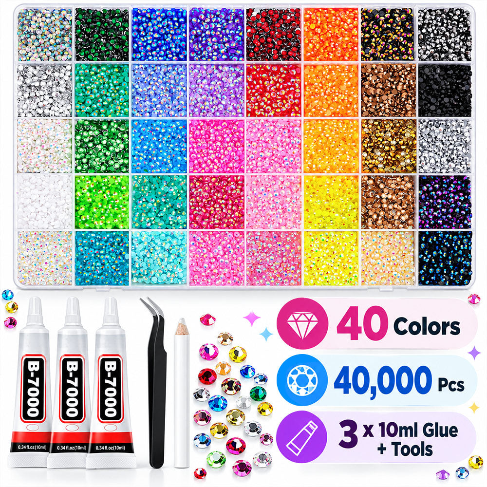 40 Colors Bedazzling Kit with 40,000 rhinestones and tools