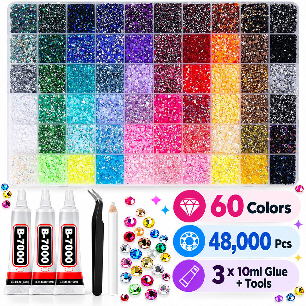 60 Colors Bedazzling Kit with 48,000 rhinestones and tools
