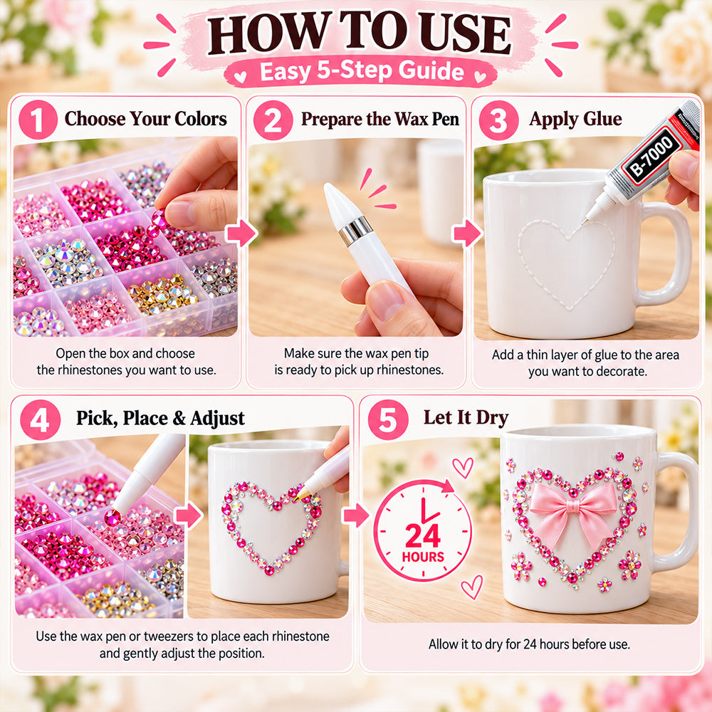 Bedazzling Kit step-by-step rhinestone decorating instructions