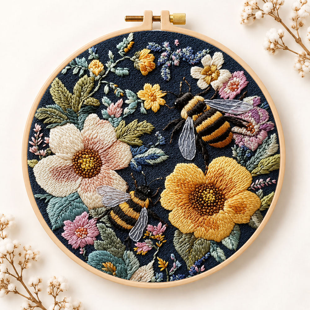Bees in vintage florals embroidery kit