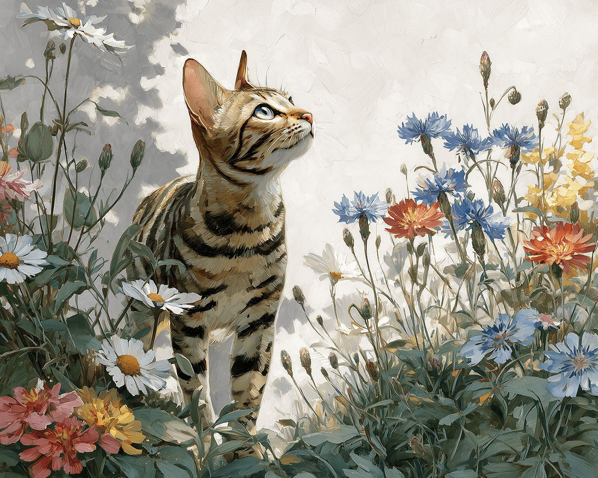 Bengal cat in wildflowers cross stitch kit for beginners