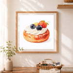 Finished berry fruit pastry cross stitch artwork displayed as home decor