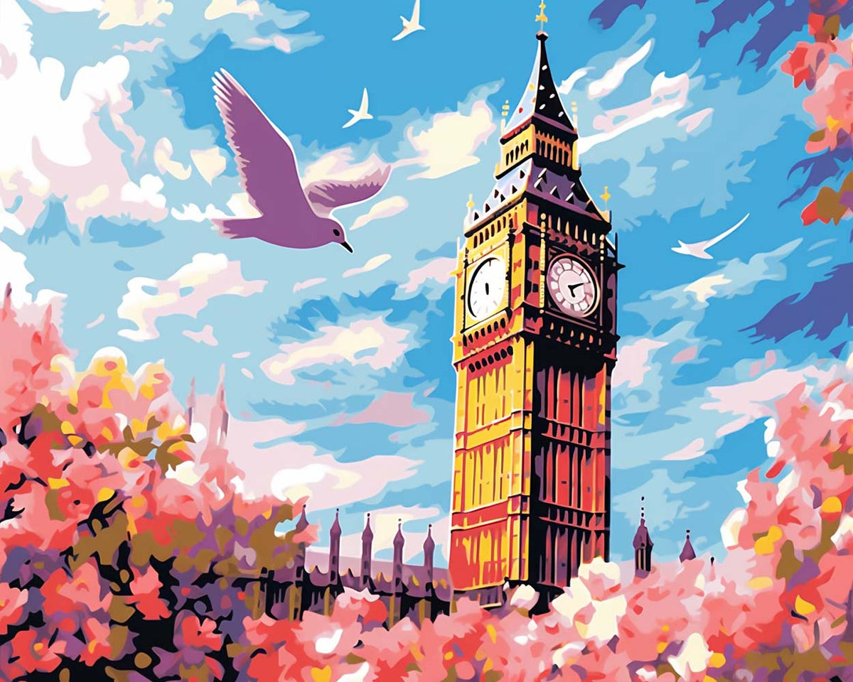 Big ben in spring bloom cross stitch kit for beginners