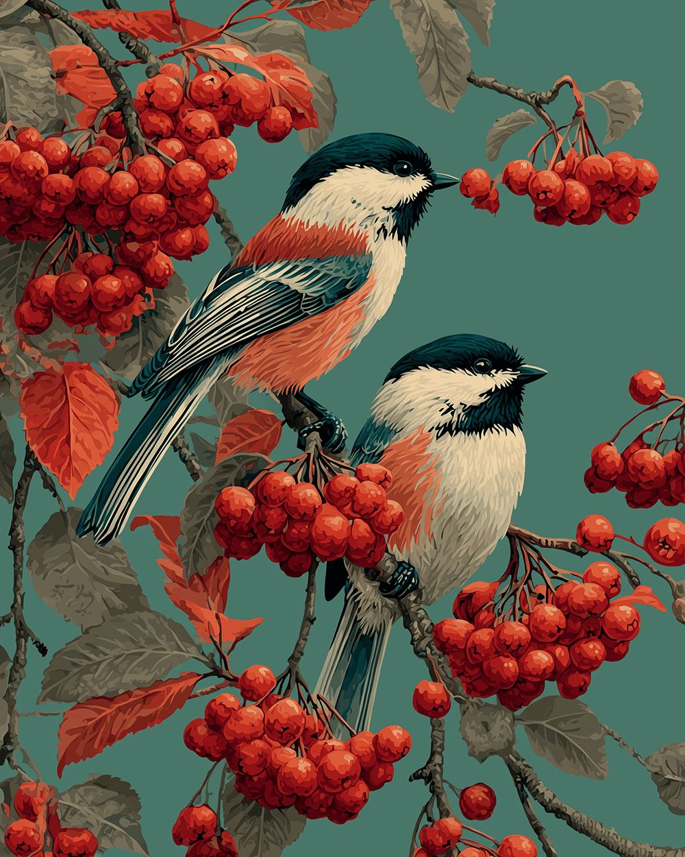Birds on berry branch cross stitch kit for beginners