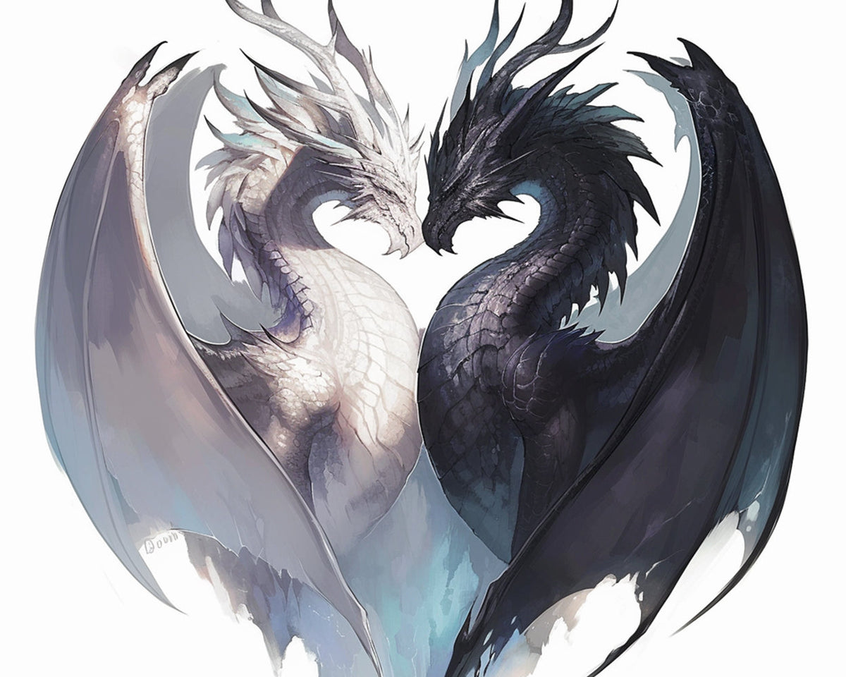 Black and white dragon heart form cross stitch kit for beginners
