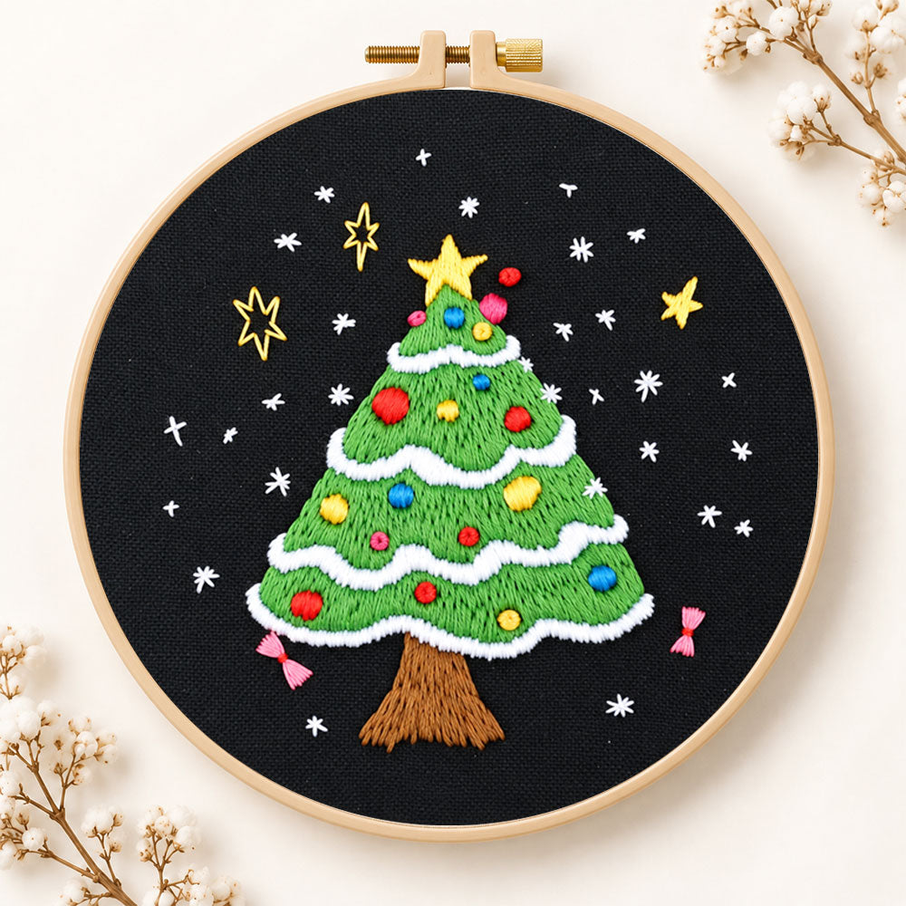 Black background tree embroidery kit