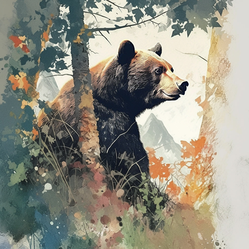 Black bear in autumn forest cross stitch kit for beginners