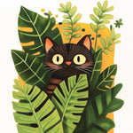 Black cat among green foliage cross stitch kit for beginners