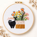 Black cat and wildflowers embroidery kit