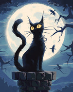 Black cat beneath the big moon cross stitch kit for beginners