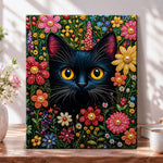 Black cat in colorful flowers pearl diamond painting kit for beginners