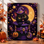 Black cat in magic hat pearl diamond painting kit for beginners