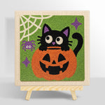 Black cat in pumpkin punch needle kit for beginners