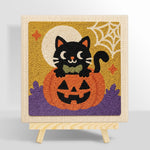 Black cat on pumpkin punch needle kit for beginners