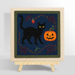 Black cat pumpkin art punch needle kit for beginners