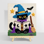 Black cat reading magic book punch needle kit for beginners