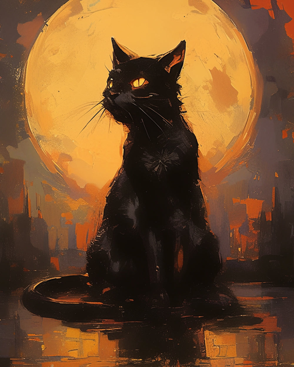 Black cat under full moon cross stitch kit for beginners