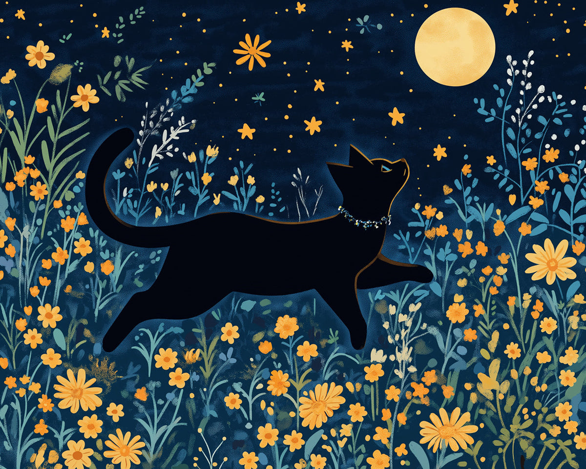Black cat under moonlight cross stitch kit for beginners