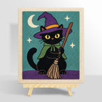 Black cat with broom punch needle kit for beginners