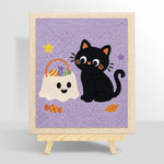 Black cat with trick‑or‑treat bag punch needle kit for beginners