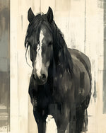 Black horse on rustic wood background cross stitch kit for beginners