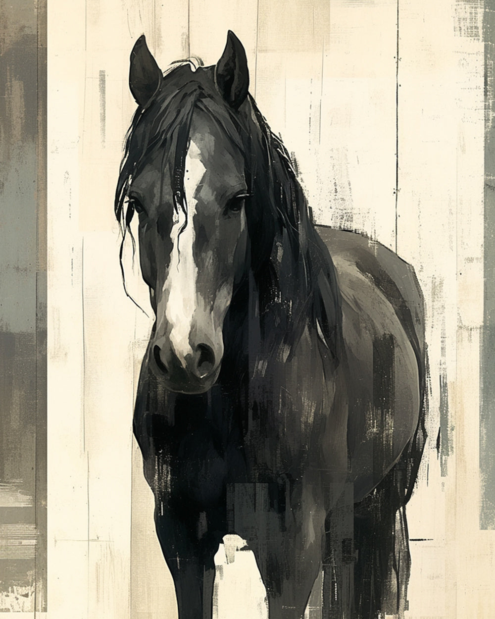 Black horse on rustic wood background cross stitch kit for beginners