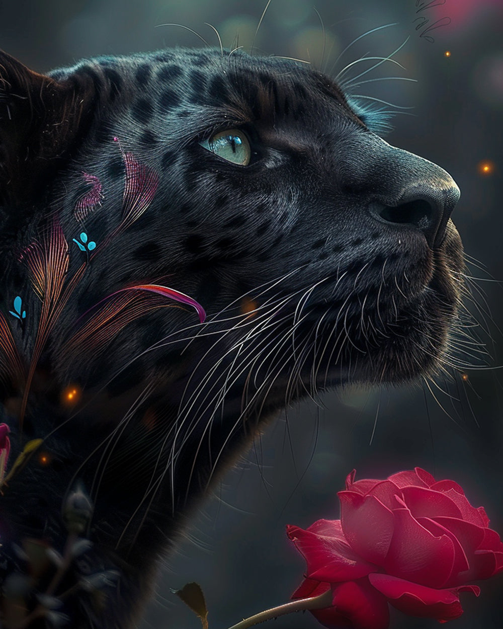 Black panther and red rose cross stitch kit for beginners