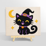 Black witch cat with crescent moon punch needle kit for beginners