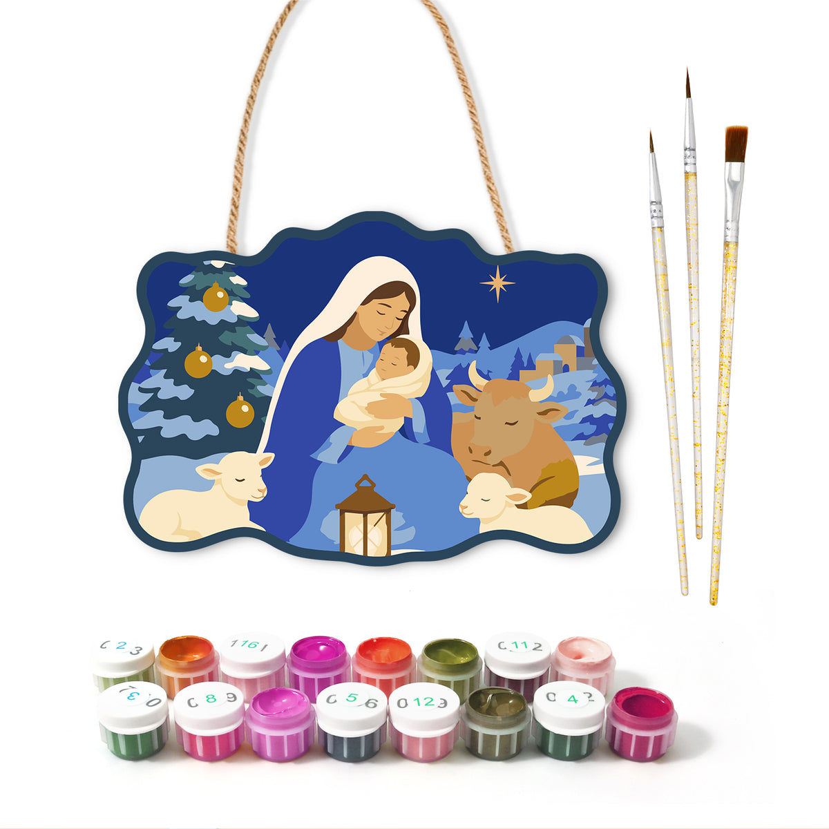 Blessed holy nativity paint by numbers door hanger with paints and brushes