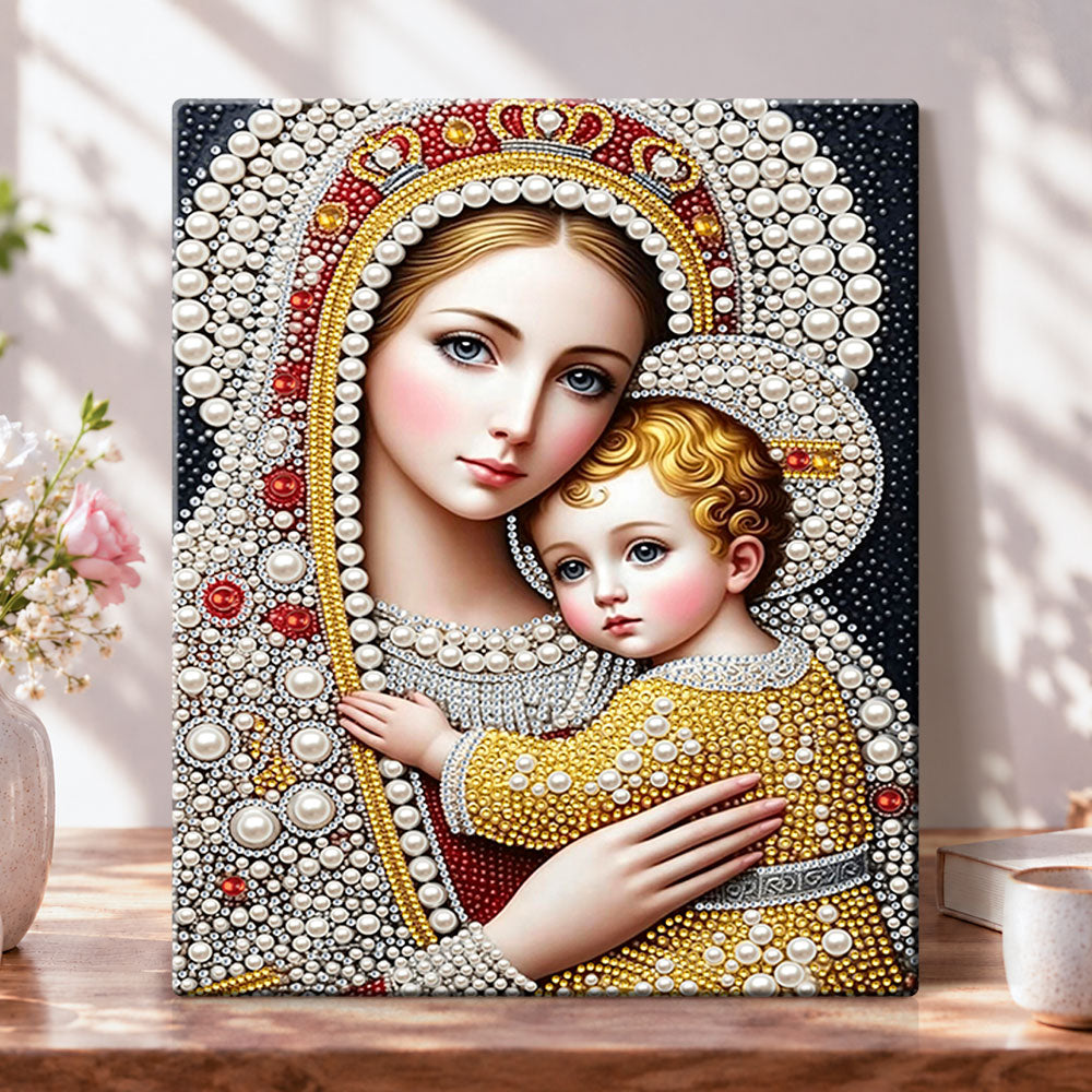 Blessed mother and child pearl diamond painting kit for beginners