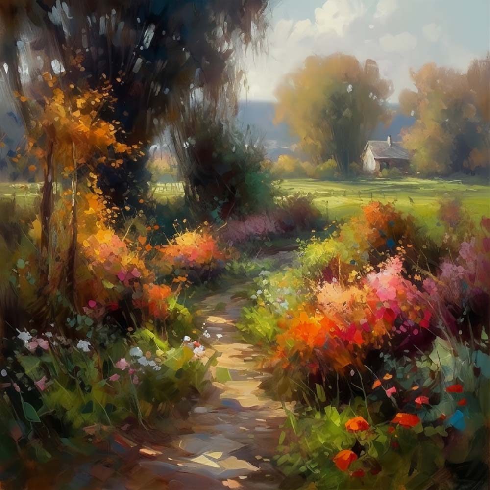 Blooming cottage path cross stitch kit for beginners
