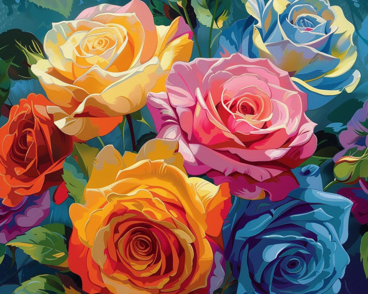 Blooming rainbow roses cross stitch kit for beginners