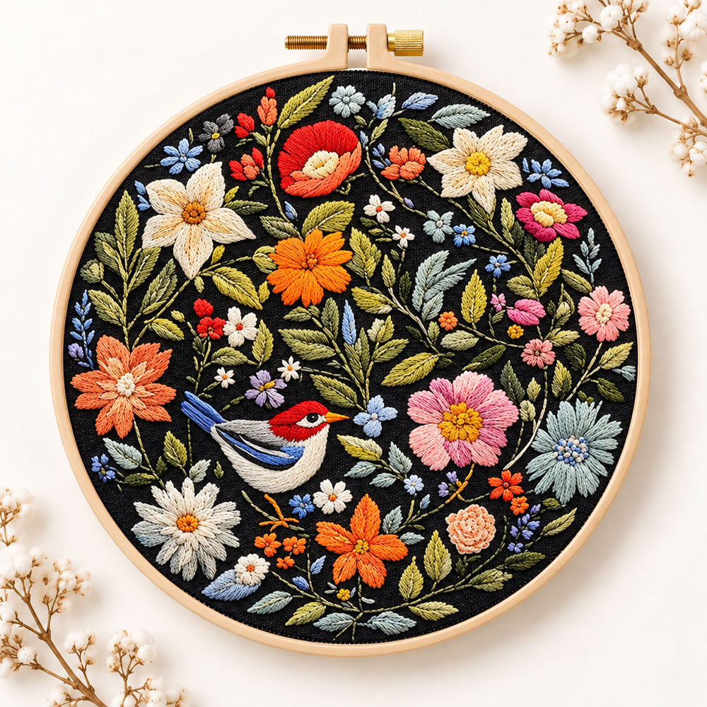 Blossom and bird art embroidery kit