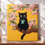 Blossom black cat pearl diamond painting kit for beginners