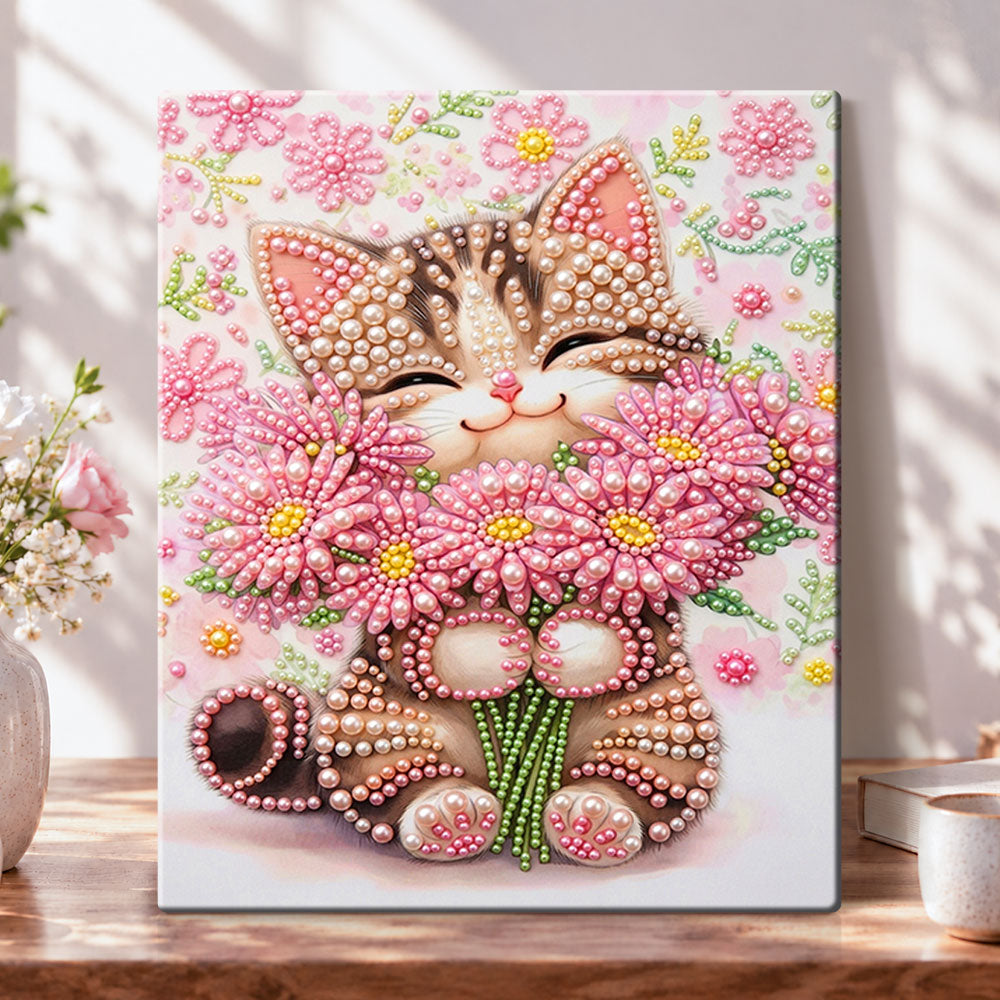Blossom holding kitten pearl diamond painting kit for beginners