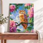 Finished blossom owl portrait pearl diamond painting artwork displayed as home decor