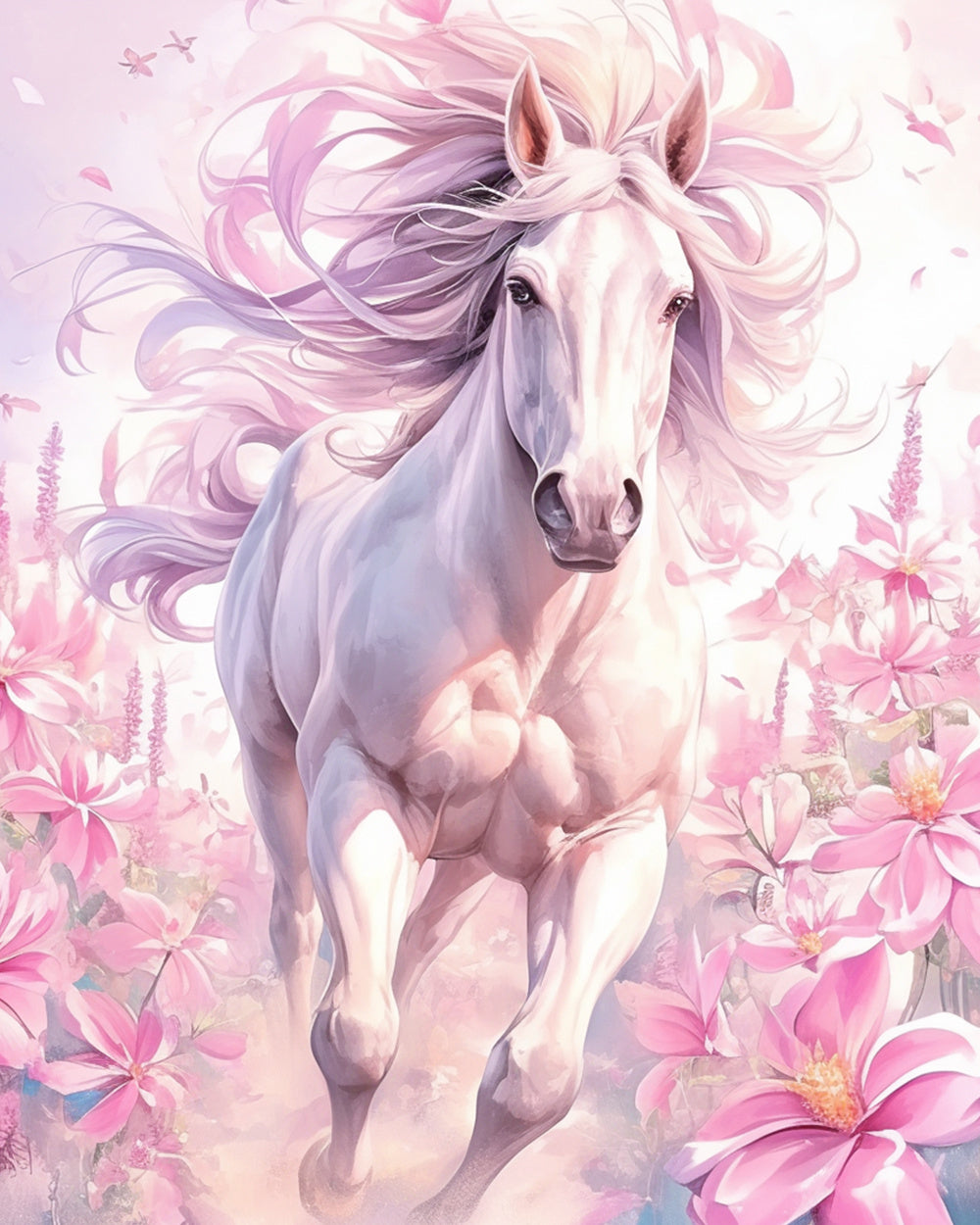 Blossom running white horse cross stitch kit for beginners