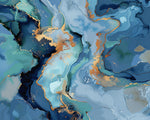 Blue and gold abstract fluid art cross stitch kit for beginners