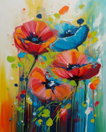 Blue and red poppies cross stitch kit for beginners