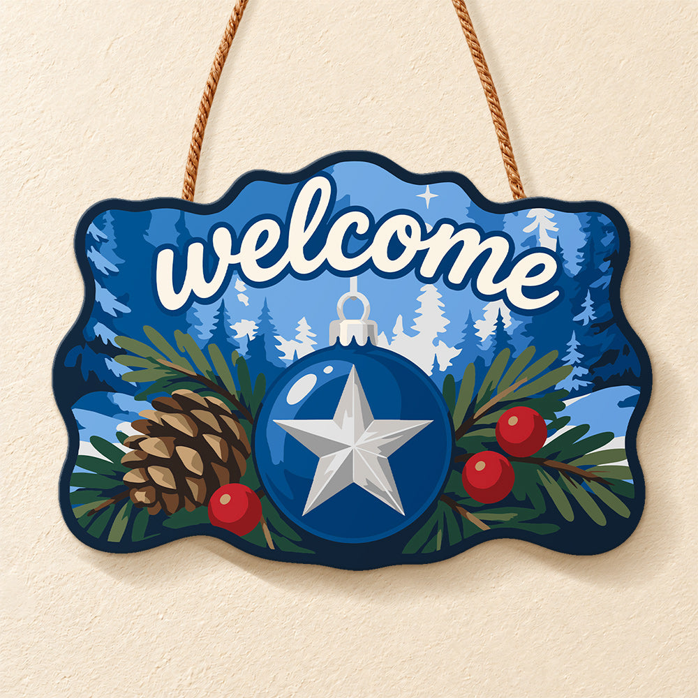 Blue bauble welcome decor paint by numbers door hanger finished design