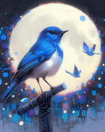 Blue bird bathed in moonlight cross stitch kit for beginners